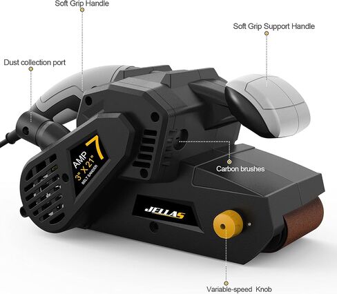 Jellas 3 × 21-Inch Belt Sander with Dust Bag, 7Amp Sander Machine with Variable-speed Control, 2 in 1 Vacuum Adapters, 10Feet (3 meters) Length Power Cord in Kuwait