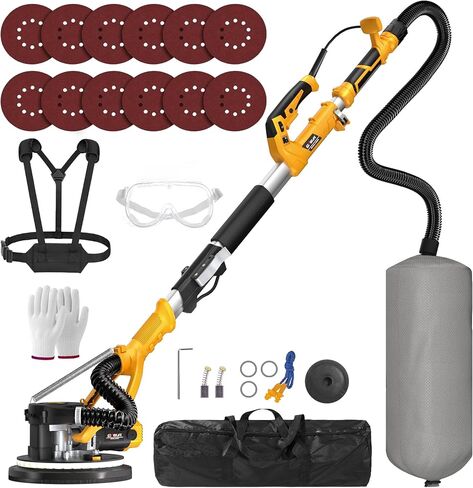GEVEELIFE Drywall Sander, 880W 7.33A Electric Drywall Sander with Vacuum Dust Collector, 5 Variable Speed 1000-2100RPM, LED Light, Foldable & Extendable Handle, 12 Sanding Discs in Kuwait