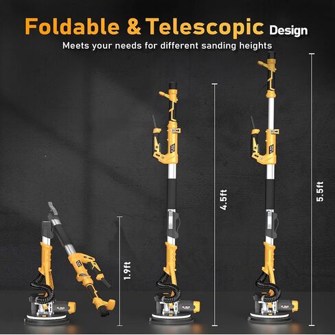 GEVEELIFE Drywall Sander, 880W 7.33A Electric Drywall Sander with Vacuum Dust Collector, 5 Variable Speed 1000-2100RPM, LED Light, Foldable & Extendable Handle, 12 Sanding Discs in Kuwait
