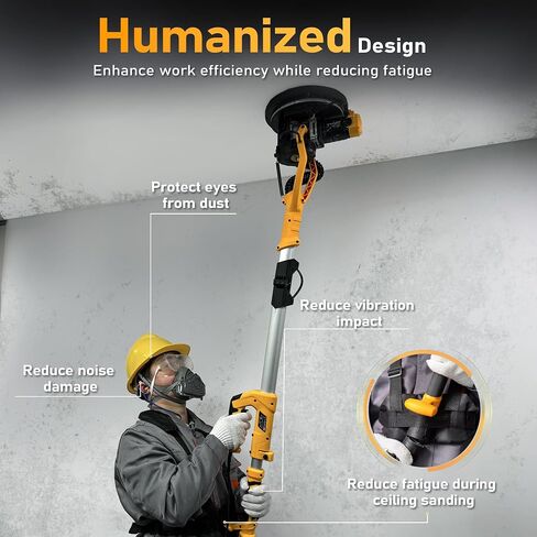 GEVEELIFE Drywall Sander, 880W 7.33A Electric Drywall Sander with Vacuum Dust Collector, 5 Variable Speed 1000-2100RPM, LED Light, Foldable & Extendable Handle, 12 Sanding Discs in Kuwait