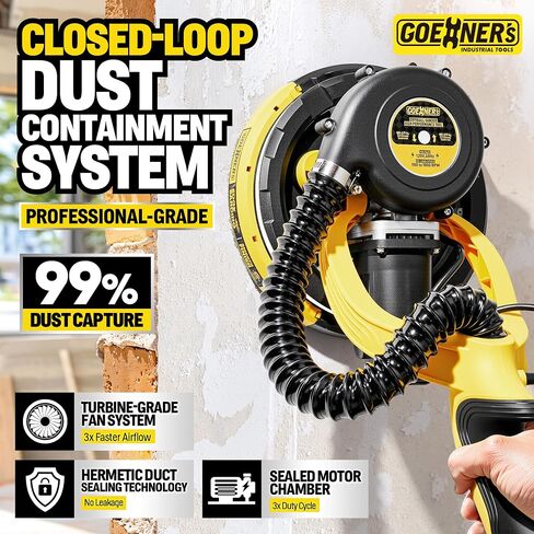 Drywall Sander, Electric Drywall Sander with Vacuum, Automatic Dust Removal, 7 Variable Speed, 900-1800RPM, 26’ Power Cord, Labor-Saving Handle and Patented Fixture for Ceiling Sanding, LED Light in Kuwait