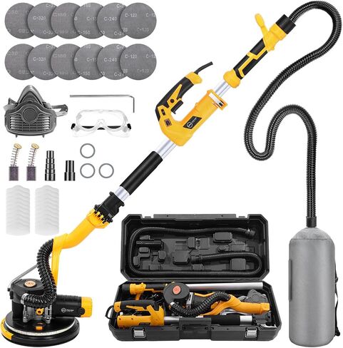 Drywall Sander, 880W Variable Speed With Vacuum, Led Light | 1100-2100 Rpm, Foldable Extension Handle, 12 Sanding Discs, For Walls And Popcorn Ceilings in Kuwait