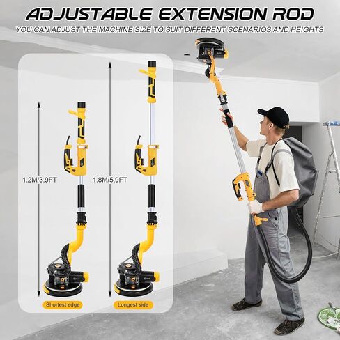 Drywall Sander, 880W Variable Speed With Vacuum, Led Light | 1100-2100 Rpm, Foldable Extension Handle, 12 Sanding Discs, For Walls And Popcorn Ceilings in Kuwait