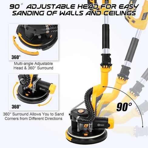 Drywall Sander, 880W Variable Speed With Vacuum, Led Light | 1100-2100 Rpm, Foldable Extension Handle, 12 Sanding Discs, For Walls And Popcorn Ceilings in Kuwait