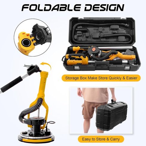 Drywall Sander, 880W Variable Speed With Vacuum, Led Light | 1100-2100 Rpm, Foldable Extension Handle, 12 Sanding Discs, For Walls And Popcorn Ceilings in Kuwait