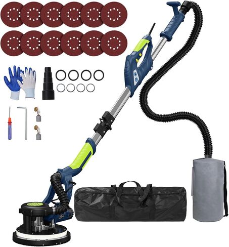 Drywall Sander, 2025 Upgraded 8-Amp Popcorn Ceiling Removal Tool with 7 Variable Speed 800-1800RPM, Drywall Sander with Vacuum Dust Collector with Extendable Handle, LED Light, 12pcs Sanding Discs,Red in Kuwait