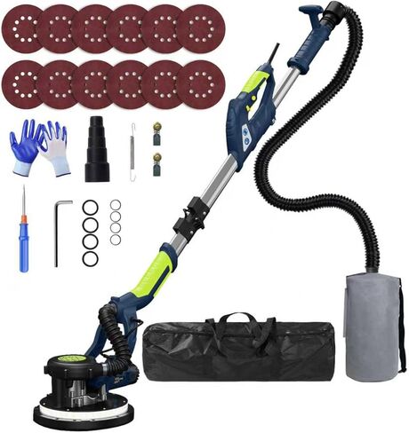 Drywall Sander, 2025 Upgraded 8-Amp Popcorn Ceiling Removal Tool with 7 Variable Speed 800-1800RPM, Drywall Sander with Vacuum Dust Collector with Extendable Handle, LED Light, 12pcs Sanding Discs,Red in Kuwait