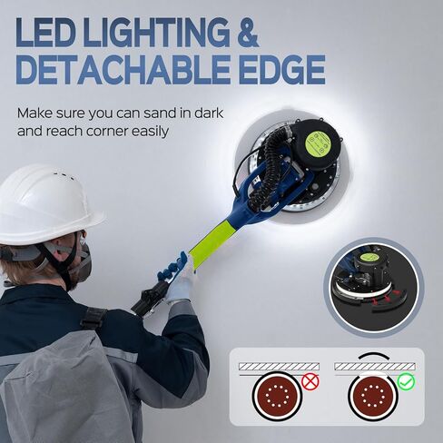 Drywall Sander, 2025 Upgraded 8-Amp Popcorn Ceiling Removal Tool with 7 Variable Speed 800-1800RPM, Drywall Sander with Vacuum Dust Collector with Extendable Handle, LED Light, 12pcs Sanding Discs,Red in Kuwait