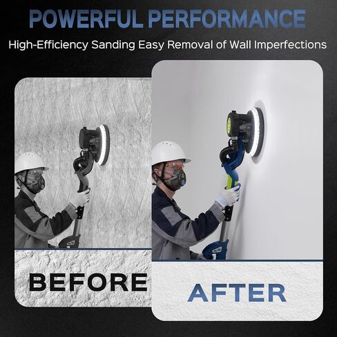 Drywall Sander, 2025 Upgraded 8-Amp Popcorn Ceiling Removal Tool with 7 Variable Speed 800-1800RPM, Drywall Sander with Vacuum Dust Collector with Extendable Handle, LED Light, 12pcs Sanding Discs,Red in Kuwait