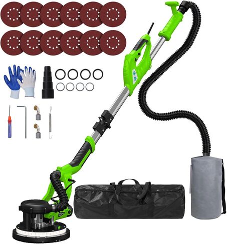 Drywall Sander, 2025 Upgraded 8-Amp Popcorn Ceiling Removal Tool with 7 Variable Speed 800-1800RPM, Drywall Sander with Vacuum Dust Collector with Extendable Handle, LED Light, 12pcs Sanding Discs,Red in Kuwait