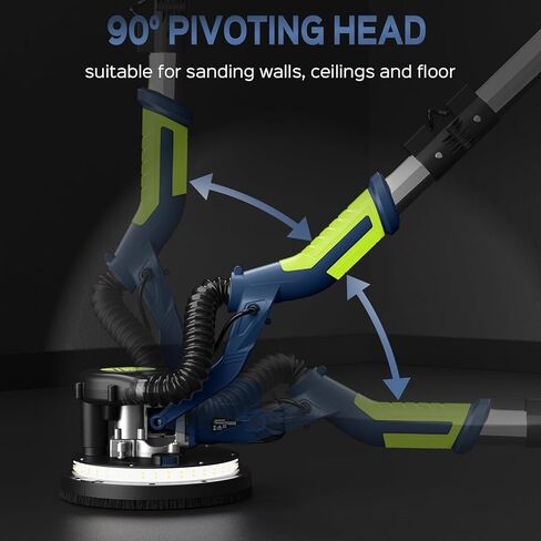Drywall Sander, 2025 Upgraded 8-Amp Popcorn Ceiling Removal Tool with 7 Variable Speed 800-1800RPM, Drywall Sander with Vacuum Dust Collector with Extendable Handle, LED Light, 12pcs Sanding Discs,Red in Kuwait