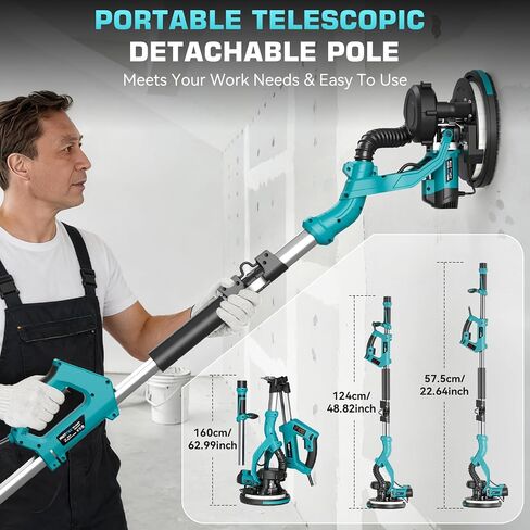 Drywall Sander with Vacuum Dust Collector, 1000W Popcorn Ceiling Removal Tool, Electric Drywall Sander with Digital Display Screen 9 Variable Speed 800-2100RPM, Foldable & Extendable Handle in Kuwait