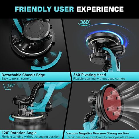 Drywall Sander with Vacuum Dust Collector, 1000W Popcorn Ceiling Removal Tool, Electric Drywall Sander with Digital Display Screen 9 Variable Speed 800-2100RPM, Foldable & Extendable Handle in Kuwait