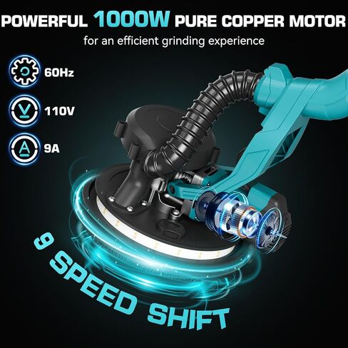 Drywall Sander with Vacuum Dust Collector, 1000W Popcorn Ceiling Removal Tool, Electric Drywall Sander with Digital Display Screen 9 Variable Speed 800-2100RPM, Foldable & Extendable Handle in Kuwait