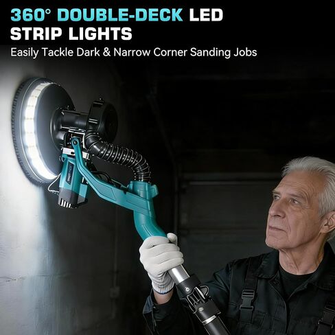 Drywall Sander with Vacuum Dust Collector, 1000W Popcorn Ceiling Removal Tool, Electric Drywall Sander with Digital Display Screen 9 Variable Speed 800-2100RPM, Foldable & Extendable Handle in Kuwait