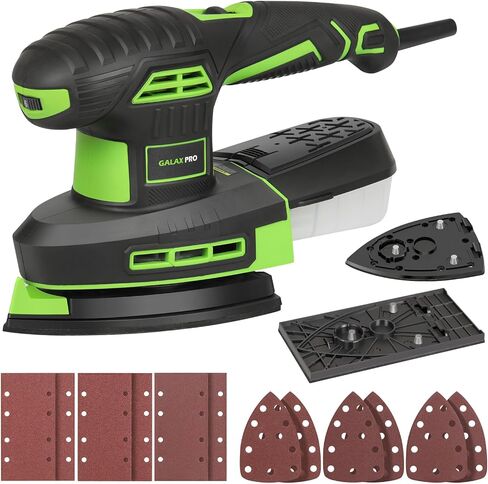 GALAX PRO 250W 2 في 1 ورقة صنفرة / صنفرة تفاصيل، 6000-12000 دورة في الدقيقة 6 ماكينة سنفرة متعددة الوظائف بسرعات متغيرة مع صندوق غبار، ماكينة سنفرة كهربائية لصنفرة المعادن وتلميع الخشب، تتضمن 12 ورق صنفرة in Kuwait