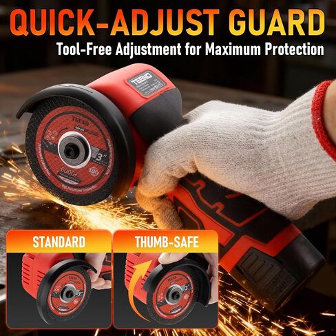 TEENO Cordless Angle Grinder Kit, 19,500 RPM Mini Electric Angle Grinding Tool with 2 pcs 16.8V 2000mAh Batteries and 6 Cutting Discs, 3-Inch Handheld Grinder for Metal/Wood Cutting and Grinding in Kuwait