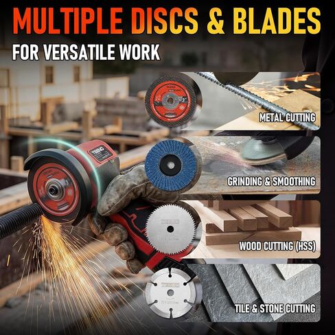 TEENO Cordless Angle Grinder Kit, 19,500 RPM Mini Electric Angle Grinding Tool with 2 pcs 16.8V 2000mAh Batteries and 6 Cutting Discs, 3-Inch Handheld Grinder for Metal/Wood Cutting and Grinding in Kuwait