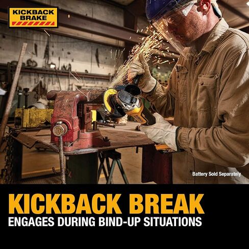 DEWALT 20V MAX* Angle Grinder Tool Cordless Brushless, 4 1/2 Inch, with Paddle Switch and Kickback Brake, Tool Only (DCG413B) | 9000 Rpm, Paddle Switch with Kickback Brake, Includes Side Handle and Guard, Battery and Charger Sold Separately in Kuwait