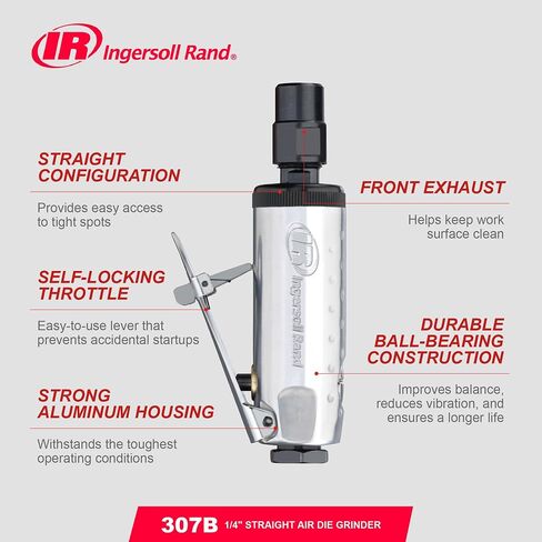 Ingersoll Rand 307B 1/4" Collet Air Die Grinder with Max Free Speed Up to 28,000 RPM | Max free speed up to 28,000 rpm, ideal for grinding, cutting, and polishing in tight or hard-to-reach spaces in Kuwait