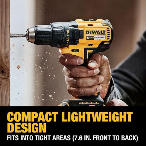 DEWALT 20V MAX Cordless Drill Driver Set, Electric Drill, Brushless 1/2 In 2 Speed, 2.0 Ah Battery and Charger Included, LED Light (DCD777D1) in Kuwait