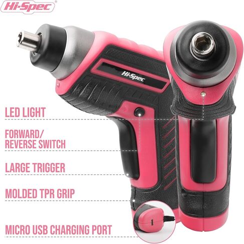 Hi-Spec 35-Piece Tool Kit with 3.6V USB Small Electric Screwdriver Set, Pink Drill Set for Women, Tool Kit for Home in Kuwait