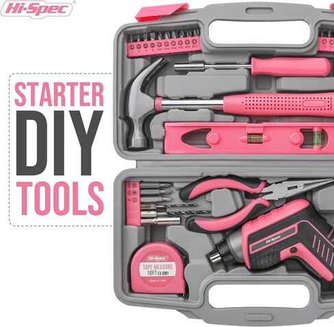 Hi-Spec 35-Piece Tool Kit with 3.6V USB Small Electric Screwdriver Set, Pink Drill Set for Women, Tool Kit for Home in Kuwait