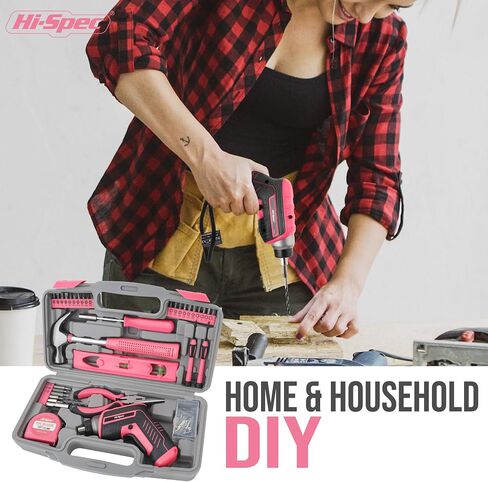 Hi-Spec 35-Piece Tool Kit with 3.6V USB Small Electric Screwdriver Set, Pink Drill Set for Women, Tool Kit for Home in Kuwait