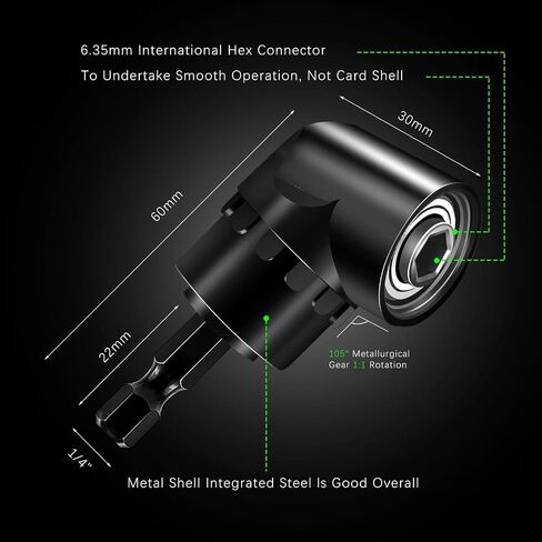 HOOOWOOO 105 Degree Right Steel Angle Driver Angle Extension Power Screwdriver drill with 1/4 Drive Hex Bit Quick Magnetic Drill Bit Angled bit Power Drill Tool,Multifunction Right Angle Drill in Kuwait