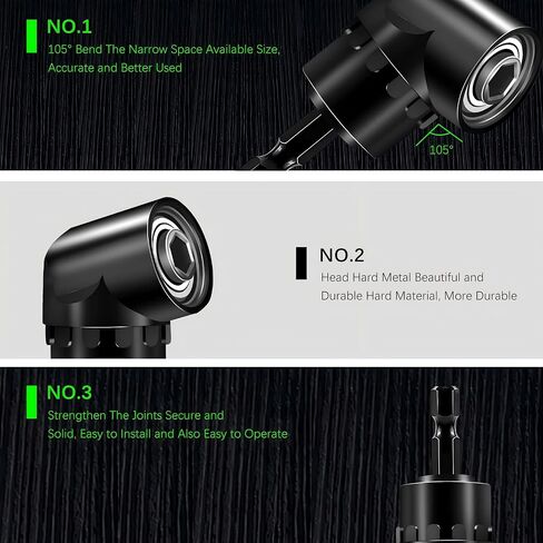 HOOOWOOO 105 Degree Right Steel Angle Driver Angle Extension Power Screwdriver drill with 1/4 Drive Hex Bit Quick Magnetic Drill Bit Angled bit Power Drill Tool,Multifunction Right Angle Drill in Kuwait