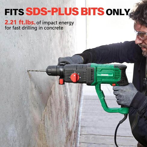 1" SDS-Plus Lightweight Concrete Rotary Hammer Drill w/ 1/2" Adapter | 9 Amp Corded Electric 7.2 Lbs 4 Functions & Reverse Variable Speed Safety Clutch Rotomartillo w/ 3 Drill Bits 2 Chisels Case in Kuwait