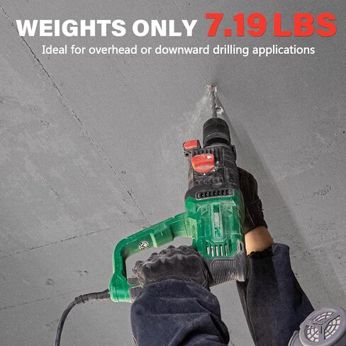 1" SDS-Plus Lightweight Concrete Rotary Hammer Drill w/ 1/2" Adapter | 9 Amp Corded Electric 7.2 Lbs 4 Functions & Reverse Variable Speed Safety Clutch Rotomartillo w/ 3 Drill Bits 2 Chisels Case in Kuwait
