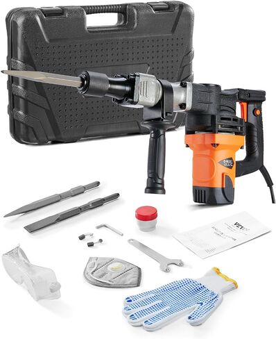 VEVOR Demolition Jack Hammer, MAX 1400W Electric Jackhammer Heavy Duty, 2900 BPM Concrete Breaker 2pcs Chisels Bits Chipping W/Case, Gloves in Kuwait