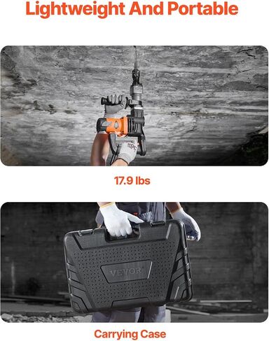 VEVOR Demolition Jack Hammer, MAX 1400W Electric Jackhammer Heavy Duty, 2900 BPM Concrete Breaker 2pcs Chisels Bits Chipping W/Case, Gloves in Kuwait