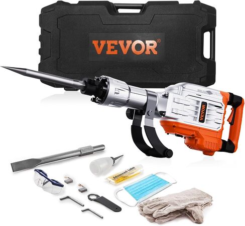 VEVOR Demolition Jack Hammer, 3500W Jack Hammer Concrete Breaker 1900 BPM Heavy Duty Electric Jack Hammer, 2pcs Chisel w/Gloves & 360°C Swiveling Front Handle for Trenching and Breaking Holes in Kuwait