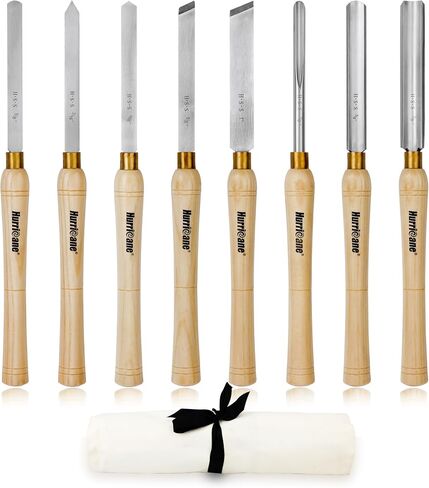 HURRICANE 8pc Wood Lathe Chisel Set, M2 HSS Wood Turning Tools with 10" Solid Hardwood Handles, Lathe Tool Kit for Beginners and DIY Hobbyists, Includes Protective Wooden Box in Kuwait