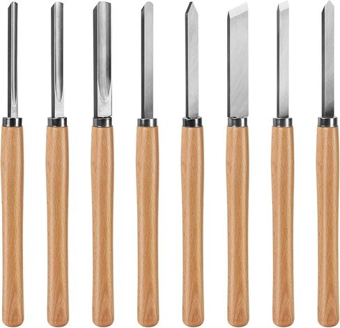 HAUTMEC Professional Wood Turning Chisel 8 pcs Set, Lathe Chisel Set with 2 Skew 1 Spear Point 1 Parting 1 Round Nose & 3 Gouge Tools for Beginners, Hobbyists and Professionals HT0237-WW in Kuwait