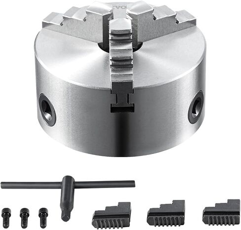 VEVOR 3-Jaw Lathe Chuck, 8'', Self-Centering Lathe Chuck, 0.16-8 in/4-200 mm Clamping Range with T-key Fixing Screws Hexagon Wrench, for Lathe 3D Printer Machining Center Milling Drilling Machine in Kuwait