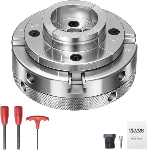 VEVOR 4 Inch Wood Lathe Chuck, 4-Jaw, Self-Centering Wood Turning Chuck Set with 1" x 8TPI Thread & Adapter, Nickel-Plated, High-Hardness Steel, Inside Clamping & Outside Support, for Woodworking in Kuwait