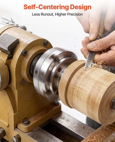 VEVOR 4 Inch Wood Lathe Chuck, 4-Jaw, Self-Centering Wood Turning Chuck Set with 1" x 8TPI Thread & Adapter, Nickel-Plated, High-Hardness Steel, Inside Clamping & Outside Support, for Woodworking in Kuwait