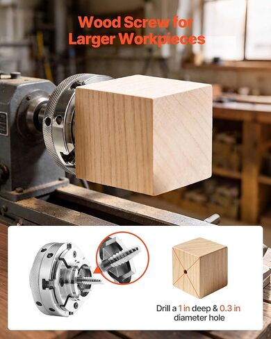 VEVOR 4 Inch Wood Lathe Chuck, 4-Jaw, Self-Centering Wood Turning Chuck Set with 1" x 8TPI Thread & Adapter, Nickel-Plated, High-Hardness Steel, Inside Clamping & Outside Support, for Woodworking in Kuwait