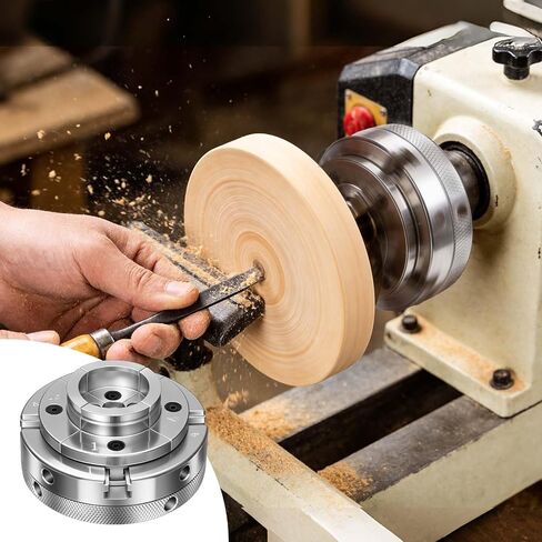 VEVOR 4 Inch Wood Lathe Chuck, 4-Jaw, Self-Centering Wood Turning Chuck Set with 1" x 8TPI Thread & Adapter, Nickel-Plated, High-Hardness Steel, Inside Clamping & Outside Support, for Woodworking in Kuwait