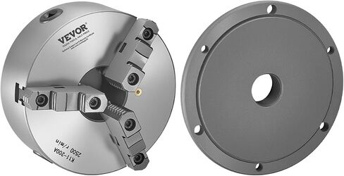 VEVOR 3-Jaw Lathe Chuck, 10'', Self-Centering Lathe Chuck, 0.24-9.84 in/6-250 mm Clamping Range with T-key Fixing Screws Hexagon Wrench, for Lathe 3D Printer Machining Center Milling Drilling Machine in Kuwait