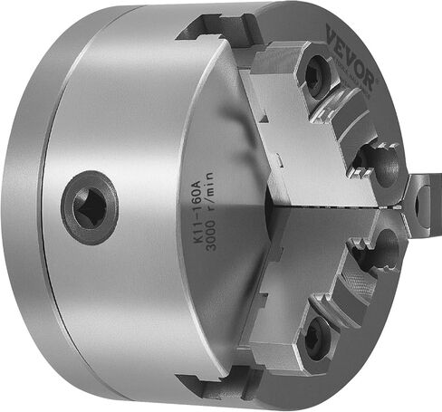 VEVOR 3-Jaw Lathe Chuck, 6 Inch (160 mm), Self-Centering Chuck with 1 1/2 in-8 Threaded Backing Plate, 0.12-5.71 in (3-145 mm) Clamping Range with T-wrench Screws, HT300 Material, for Wood Metal Lathe in Kuwait