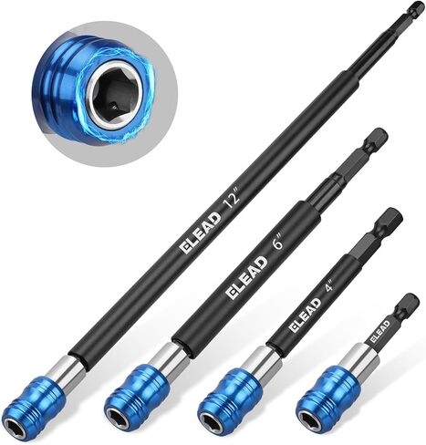 4-Piece 2", 4", 6", 12" Drill Bit Extension Set, Magnetic Screwdriver Bit Holder Extender with Aluminum Sleeve, 1/4 Inch Hex Shank Quick Release Extension Adapter, Durable CR-V Steel in Kuwait