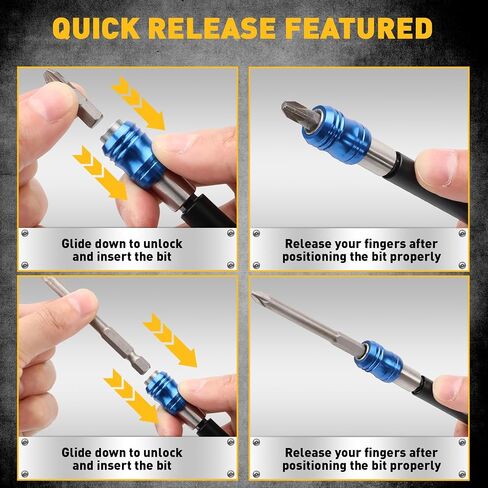 4-Piece 2", 4", 6", 12" Drill Bit Extension Set, Magnetic Screwdriver Bit Holder Extender with Aluminum Sleeve, 1/4 Inch Hex Shank Quick Release Extension Adapter, Durable CR-V Steel in Kuwait
