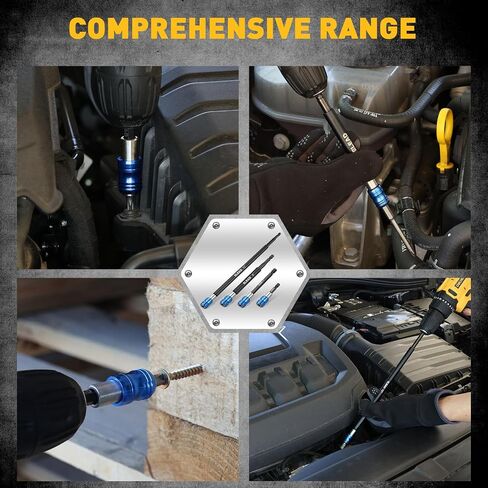 4-Piece 2", 4", 6", 12" Drill Bit Extension Set, Magnetic Screwdriver Bit Holder Extender with Aluminum Sleeve, 1/4 Inch Hex Shank Quick Release Extension Adapter, Durable CR-V Steel in Kuwait