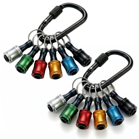 6PCS 1/4 Hex Shank Drill Bit Holders Keychain for Nut & Impact Driver Drill Bits, Push to Unlock Aluminum Alloy Screwdriver Bit Holder Key Chain, Portable Carabiner Bits Holder,Tool Gifts for Men in Kuwait
