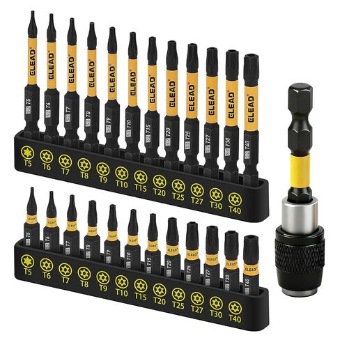 Tamper Proof Torx Bit Set: 25 Pieces T5-T40 Torx Security Bits Set | Torque Star Bits with 2.5" Magnetic Extension Bit Holder and Storage Box | S2 Steel in Kuwait