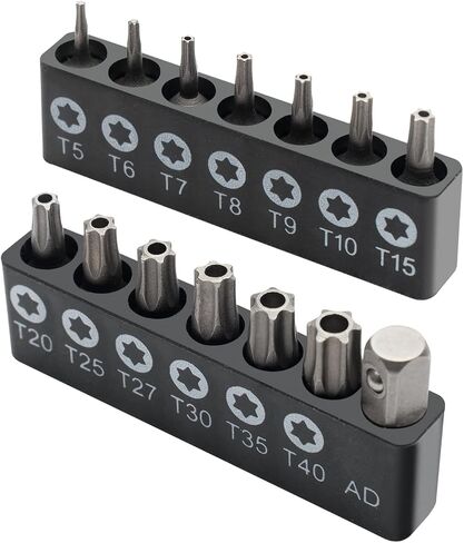ROTATION 14-Piece Tamper Resistant Star Bits, Chrome Vanadium Steel, T5 - T40 Impact Grade Security Torx Bit Set, 1/4-inch Hex Shank in Kuwait